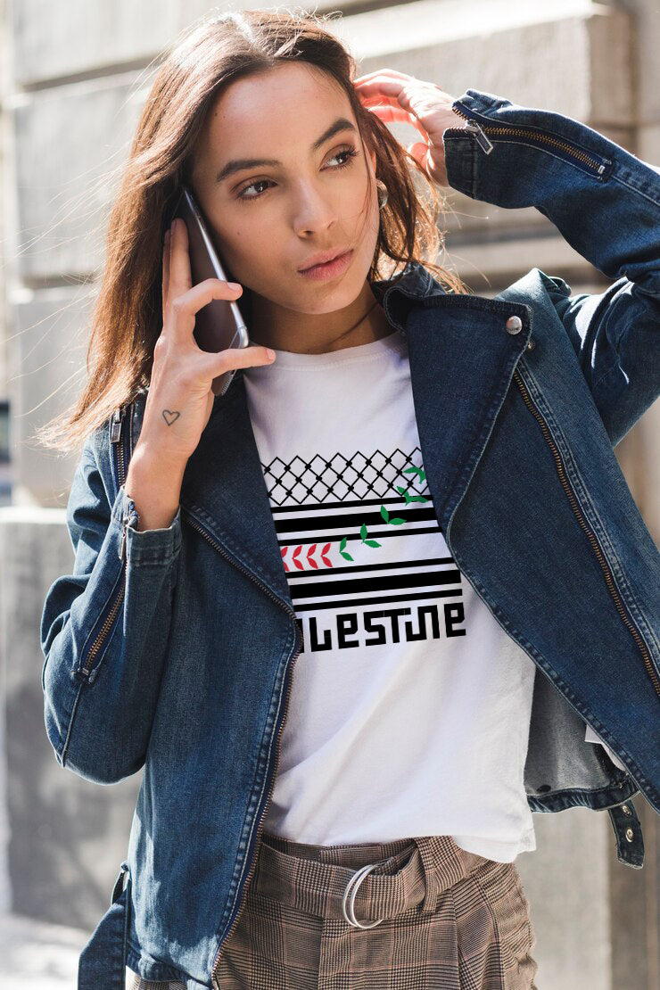 تيشيرت نسائي أبيض مجاني من فلسطين